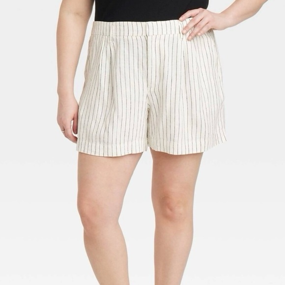 A New Day Linen Blend Striped High Waist Pleated Shorts Women’s Size 10 - Picture 1 of 7